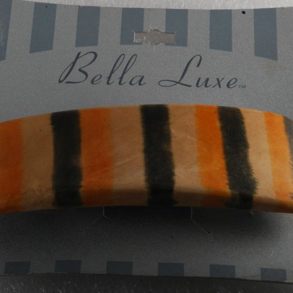 Bella Luxe Wooden Hair Barrette Rectangle Striped New on Card Silver Clip - Picture 2 of 5